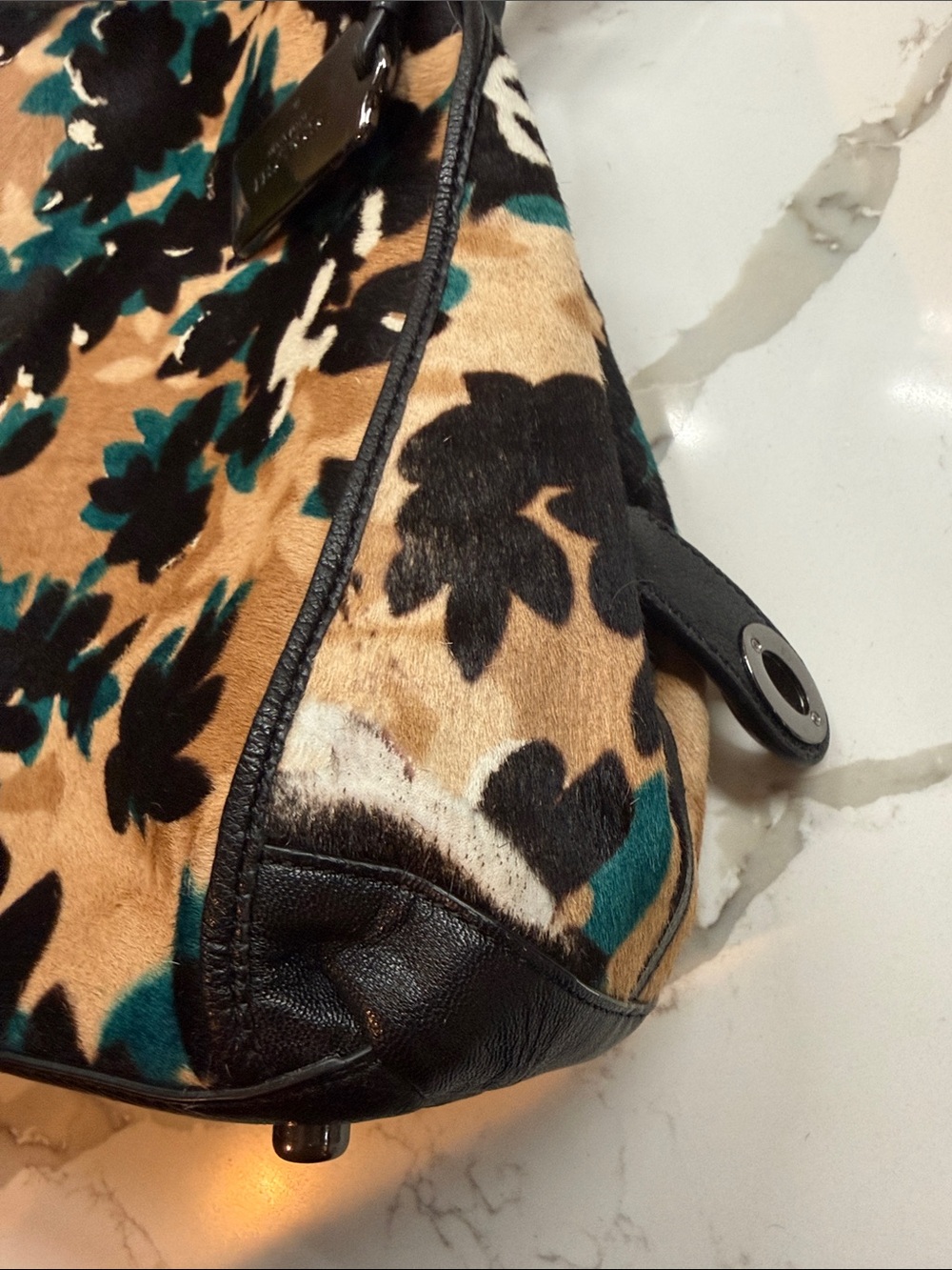Coach Floral Shoulder Bag in Tan, Black & Teal - Picture 4 of 10